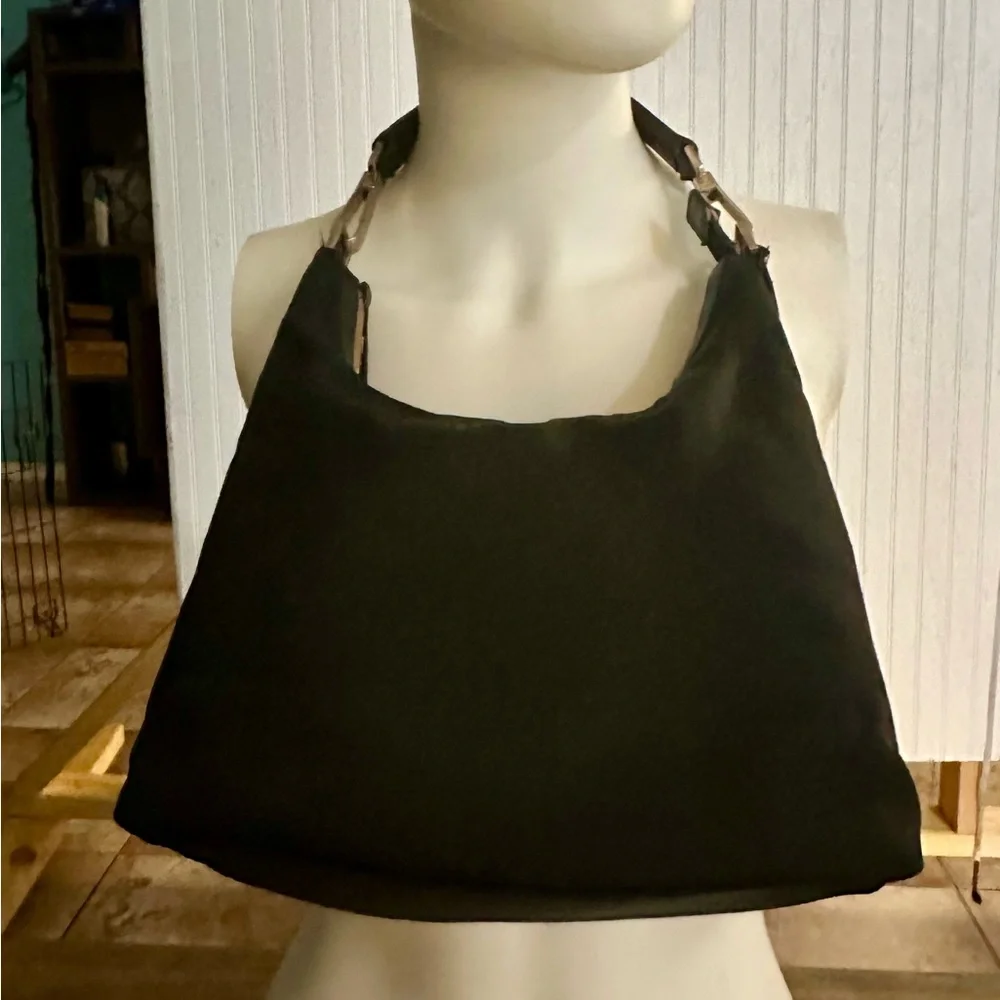 Gucci Vintage Black Nylon & Genuine Leather Hobo Shoulder Bag Purse - Picture 3 of 13